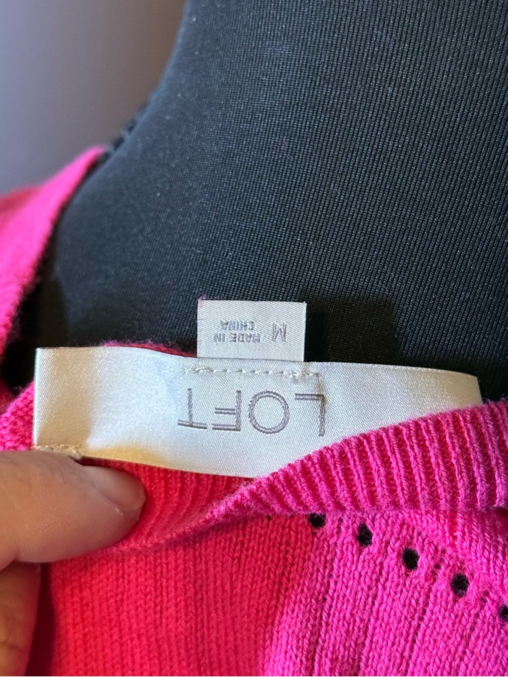 LOFT Bright Pink Short Sleeve Openwork Knit Top - Picture 4 of 4